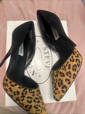 Steve Madden Leopard Print and Black Pointed-Toe Stiletto Pumps VARCITYL